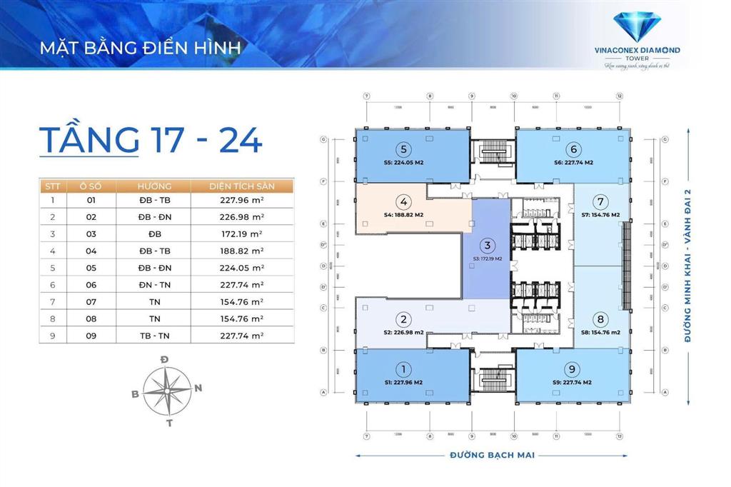Cho thuê văn phòng vinaconex diamond tower 227m² bạch mai | chính chủ