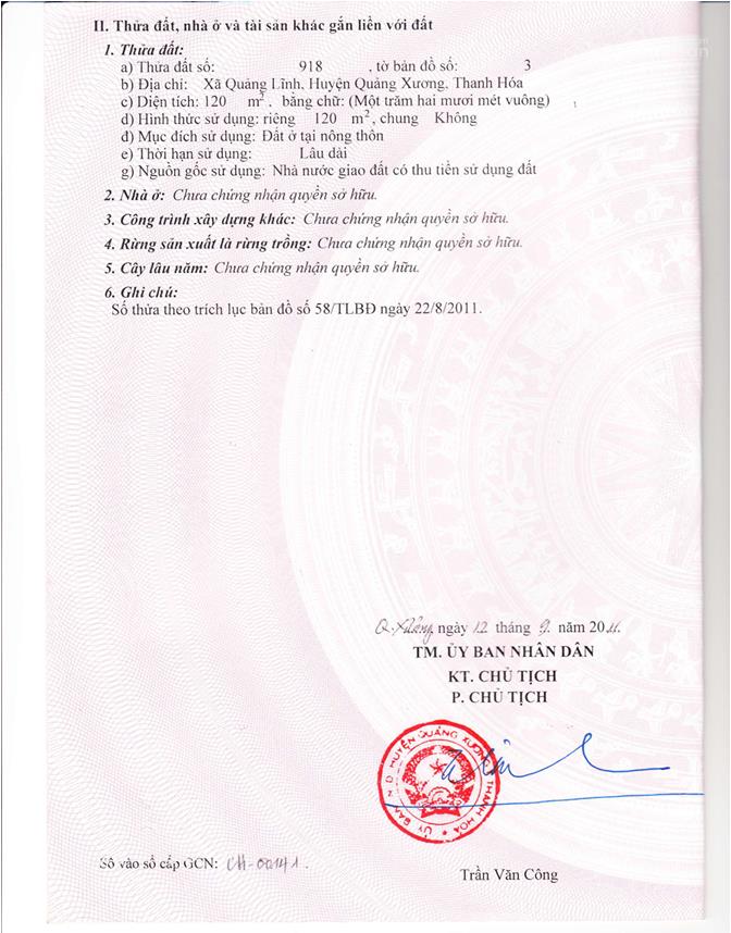 Bán đất nền 1000m2 tại quốc lộ 1a, tiên trang, quảng xương, thanh hóa, giá tốt, uy tín