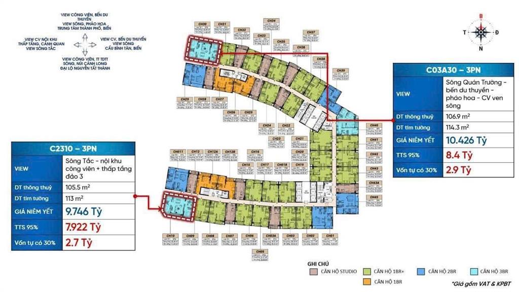 Giỏ hàng chuẩn giá cđt  căn 3pn góc hiếm ngắm pháo hoa tầng cao tòa the charm sun nha trang