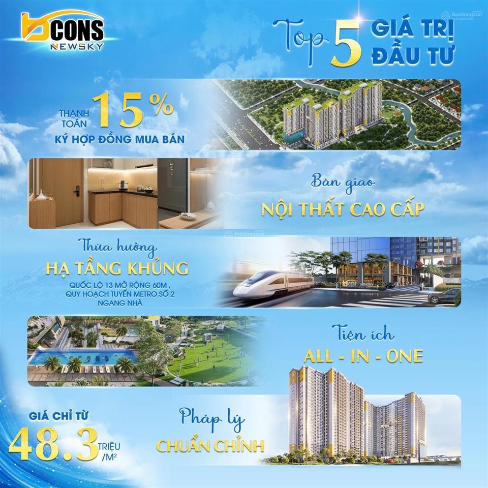 Đúng tiến độ  bàn giao nhanh  sổ hồng lâu dài  bcons newsky  mặt tiền ql13  ngay metro số 2