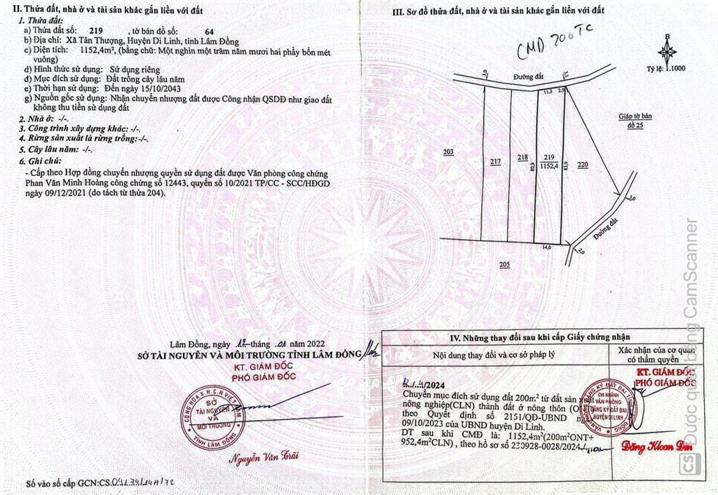 Bán đất đẹp, qh full thổ cư, quốc lộ 28, tân thượng, di linh, lâm đồng, 1,8 tỷ, 1152,4m2