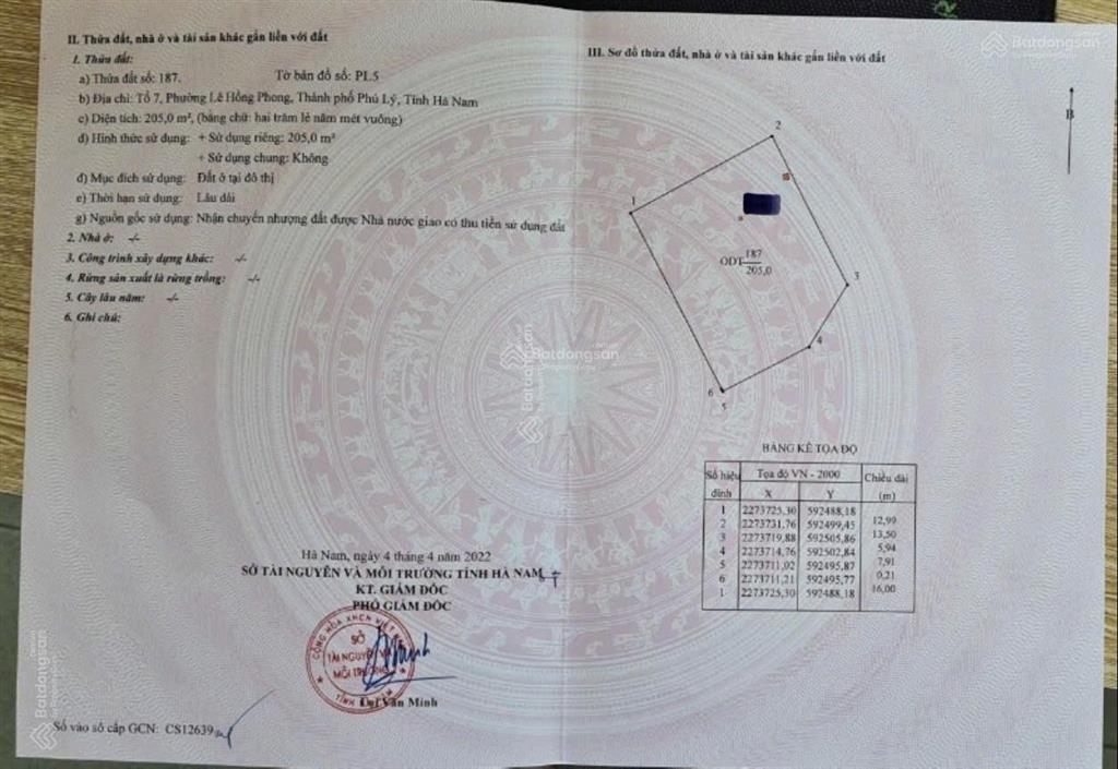 Bán lô đất 4 mặt thoáng chính chủ tại tổ 7 phường lê hồng phong phủ lý hà nam