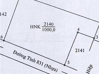 Cần bán một lô đất 1000m2 tại xã bình tân, thị xã kiến tường, tỉnh long an. đường tỉnh lộ 831 .