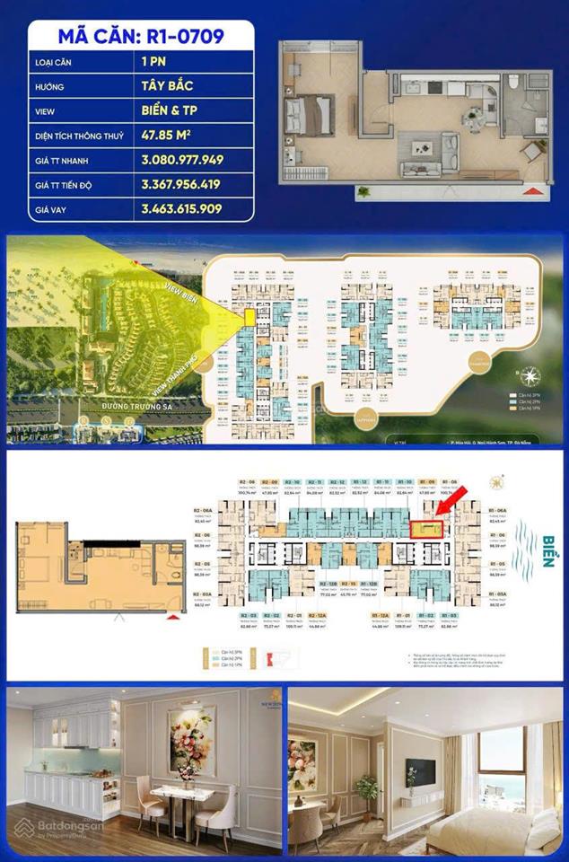Xuất ngoại giao 1pn biển newtown diamond đà nẵng giá 3,08 tỷ, 47,85m2 sở hữu lâu dài từ 46tr/m2