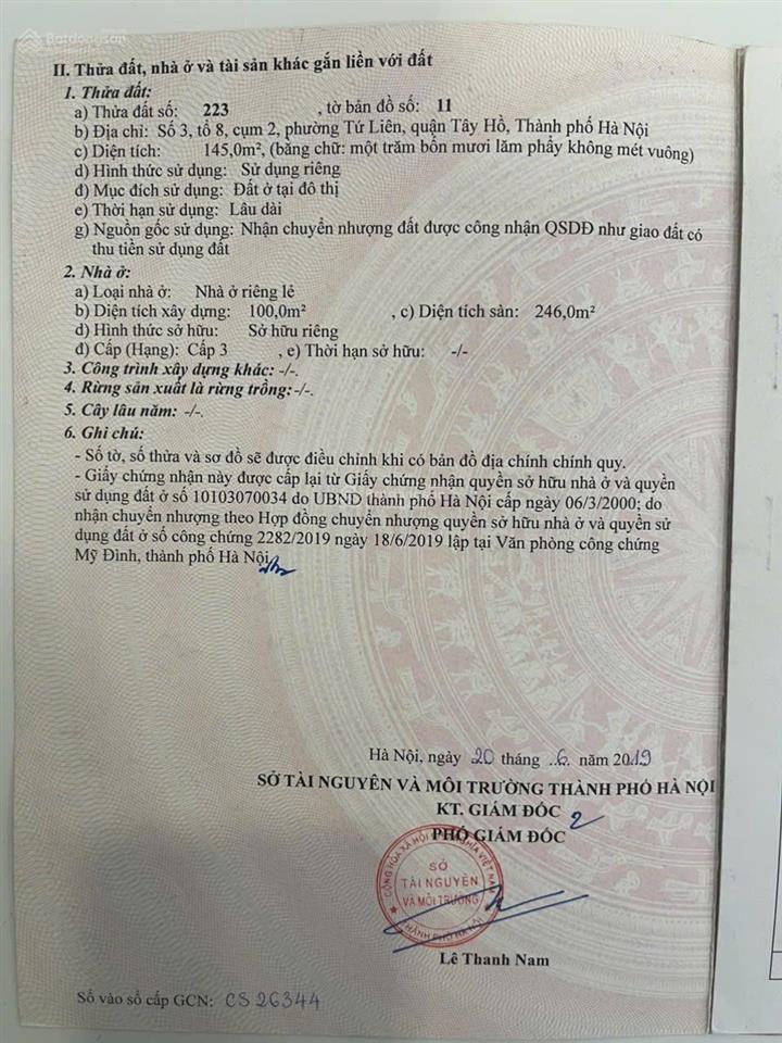 Cần bán nhà âu cơ ô tô đỗ cửa ngõ nông, dt 145m2