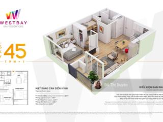 Bán 1 ngủ, 45m2 sử dụng  tháp a , chung cư west bay ecopark  view hồ
