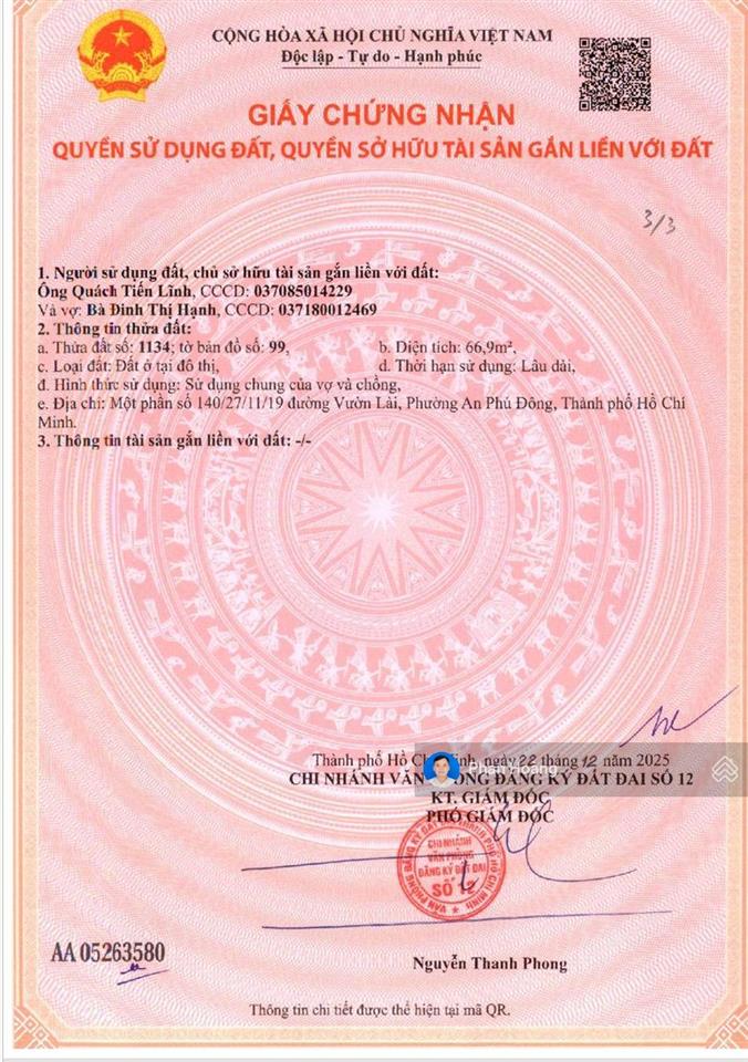 Bán lô đất đẹp hẻm sơn ca 140 vườn lài, an phú đông đường 6m thông ra sông vàm thuật, giá 6.1 tỷ tl