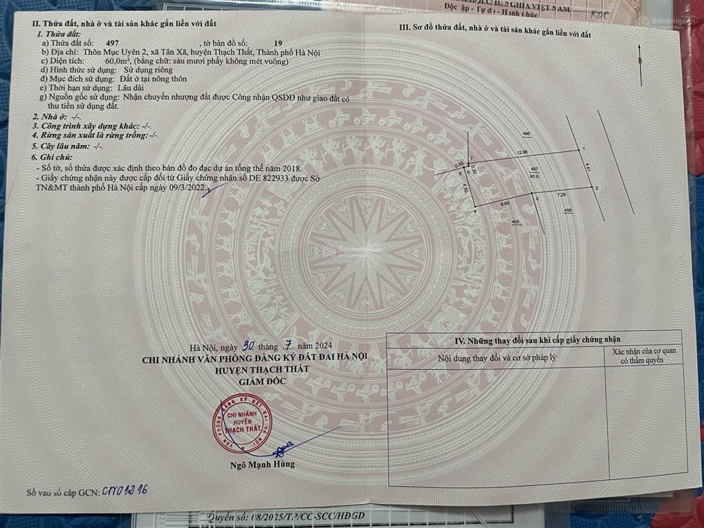 Em bán 60m2 tân xã gần sát cnc hoà lạc xung quanh nhiều nhà trọ đường ô tô vào tận đất