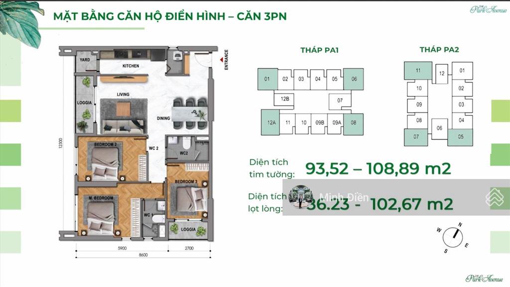 Căn hộ đẹp 3pn, 2wc tại the park avenue, 9,25 tỷ, 94m2, nhiều tiện ích hấp dẫn