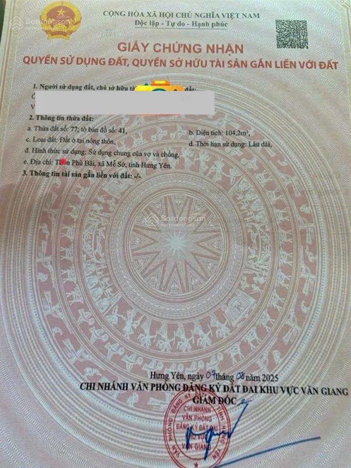 Hàng hiếm sót lại tại thị trường văn giang, mặt tiền 5,6m diện tích 104,2m2 full thổ cư tại mễ sở