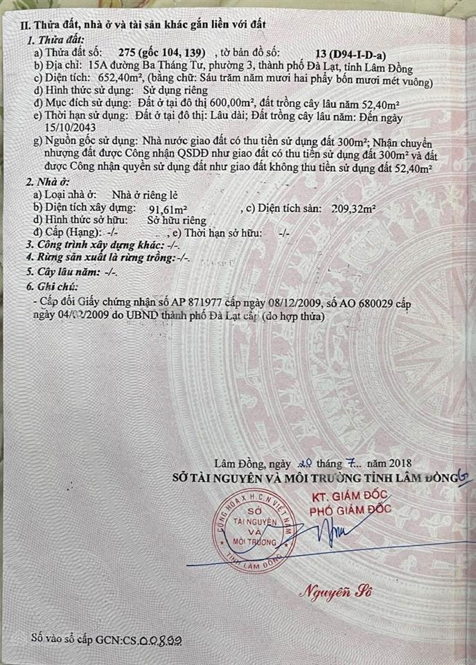 Nhà đất đẹp mặt tiền đường 3/4 đà lạt, 652m2 đất thổ cư view thông phù hợp ks, biệt thự, văn phòng