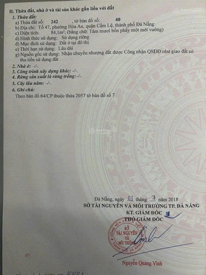 Tôi chính chủ cần bán lô mặt tiền tôn đản, hòa an, cẩm lệ