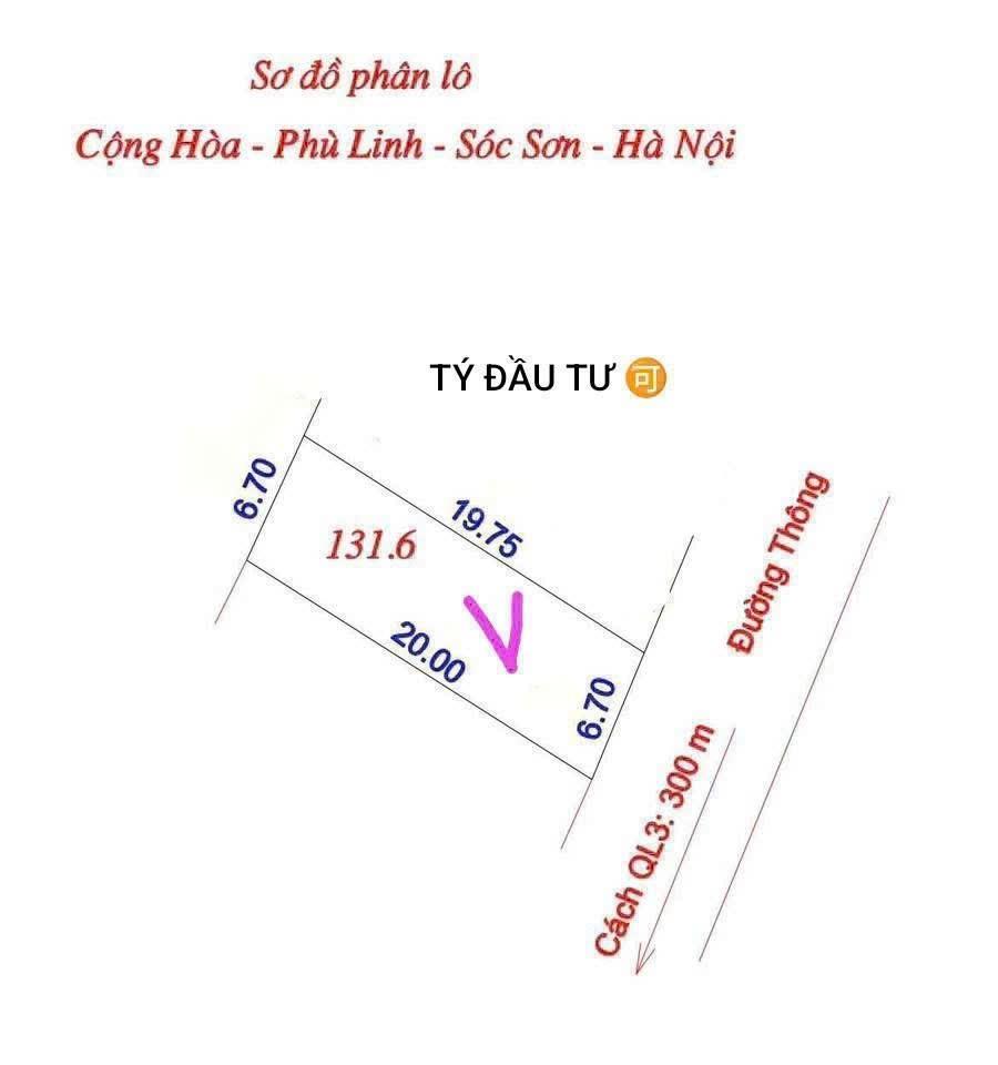 131.6m2 đất đẹp, full thổ cư cộng hòa, sóc sơn, hà nội, đường thông ô tô, giá rẻ nhất khu vực.