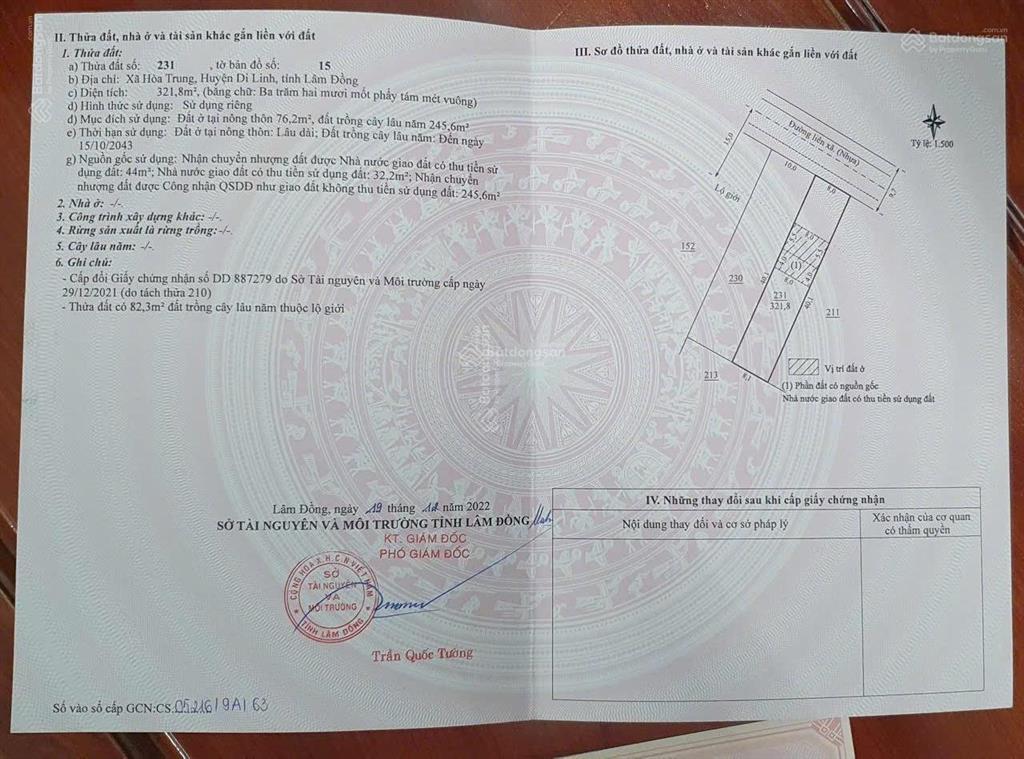 Chính chủ cần bán đất mặt tiền 8m, hoà trung di linh