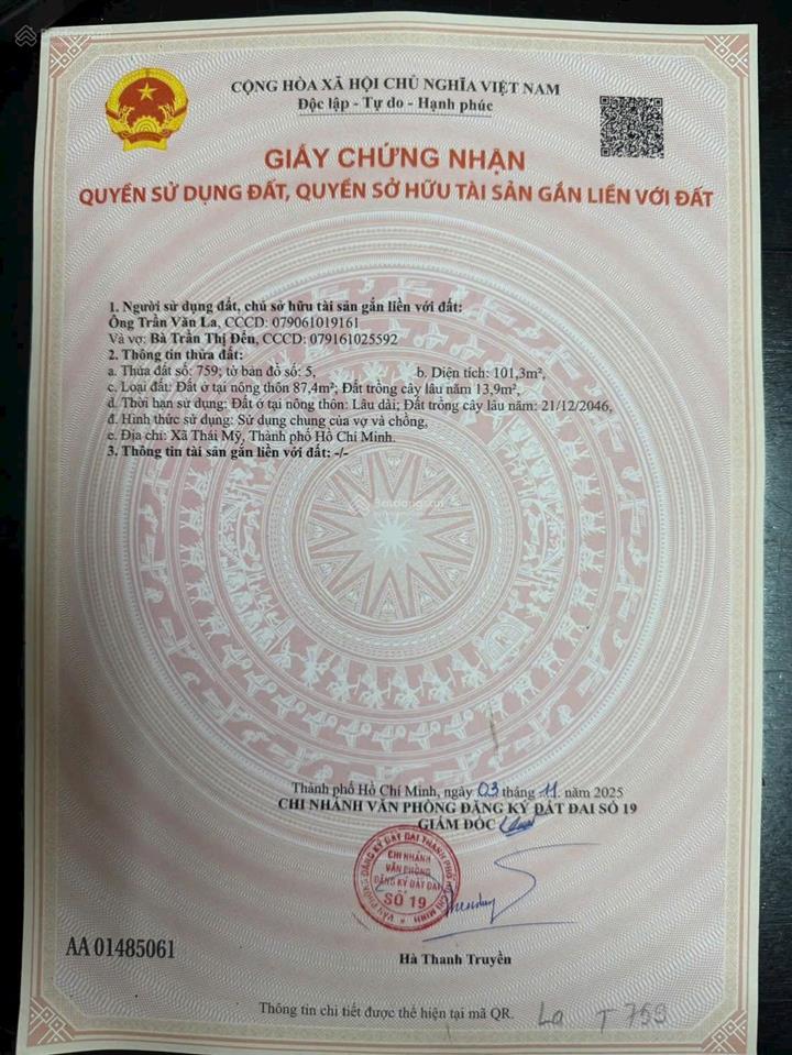 Bán đất tặng kèm căn nhà cấp 4 (dt 101m2) giá 1,25 tỷ. sổ hồng riêng xã phước thạnh.  0902 850 ***