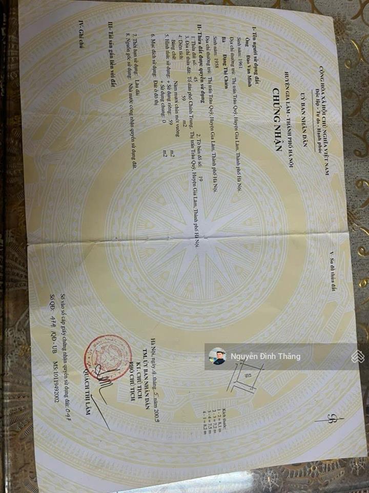 Bán lô góc 2 mặt thoáng ngô xuân quảng, trâu quỳ, gia lâm. dt 55.5m2