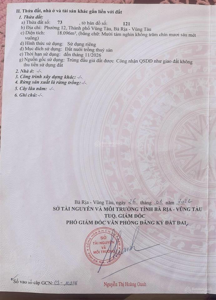 Kẹt tiền giảm sâu đất gò ông sầm, p. 12, tp vũng tàu, chỉ 8 tỷ/ha. sổ trao tay, công chứng ngay