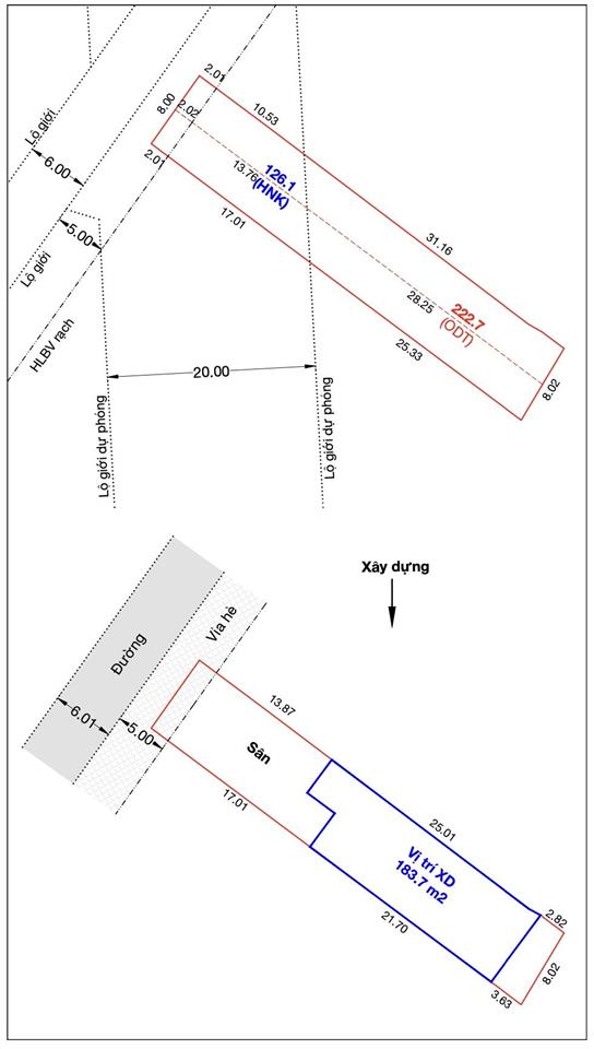 Lô đất 8x44=350m2. ngay sát mặt tiền sông vàm thuật đang làm nhựa. giá 14.6 tỷ tl