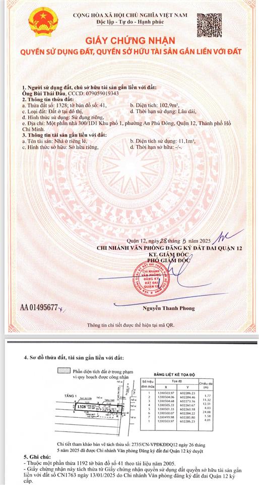 Bán lô đất 103.9m2 full thổ cư, đường nhựa 8m, nhỉnh 5 tỷ, tại vườn lài, apđ, q12