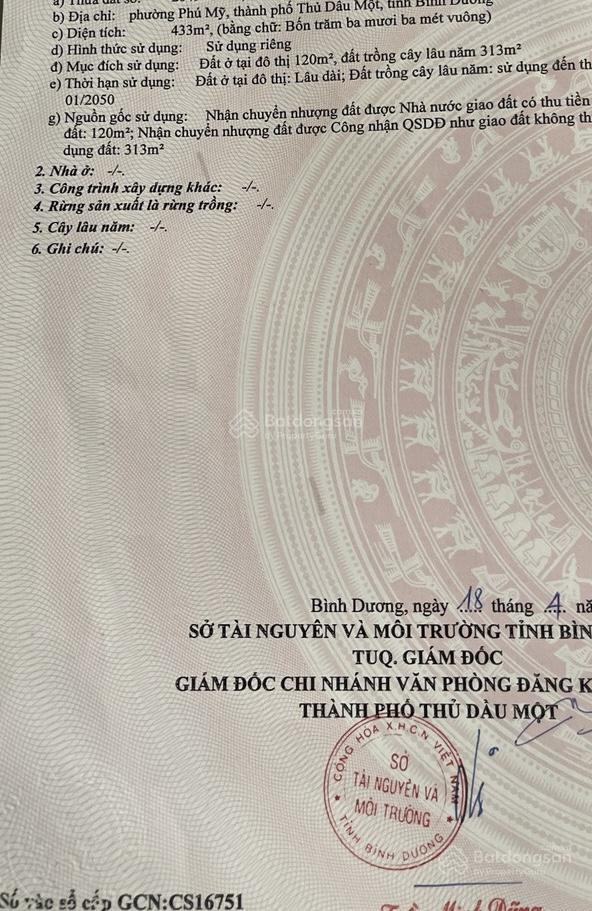 Bán (8.01 x 55 ) = 433m2 đx 042 đường pn thạch, phú mỹ, tdm  xin  0964 859 *** trân trọng!