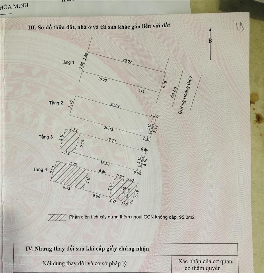 Bán nhà 4 tầng mt đường hoàng diệu, cách nguyễn văn linh 100m. dt 102m2 ngang 5m2.  0935 322 ***