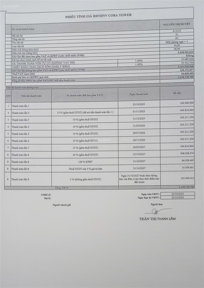 Căn hộ cora tower a1.21.03 view sông, pháo hoa, giá tts chỉ còn 3.180 tỷ
