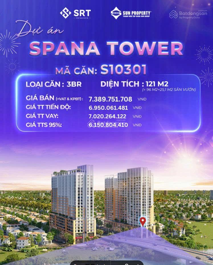 Căn góc sân vườn diện tích 121m2, 3 phòng ngủ, s1.03.01 view sông dự án sun spana tower