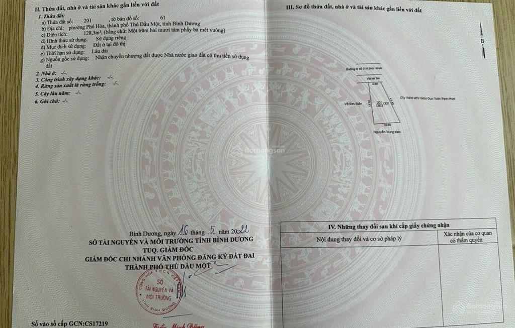 Chính chủ bán đất khu biệt thự siêu vip gần trần văn giác p. phú hoà. dt 128m2. giá 4 tỷ 350tr