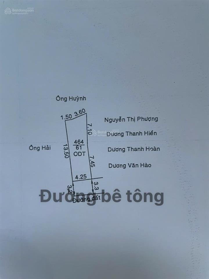 Bán đất ngay chợ bình điềm  phú hoà. dt 61m2(4,3x15) nở hậu 5m, thổ cư 100%. giá 2 tỷ 150 triệu