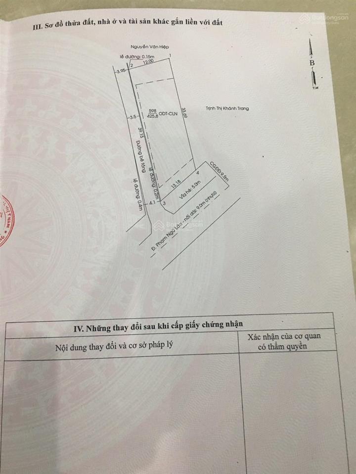 Bán đất đường nguyễn văn trỗi p. hiệp thành. dt 425m2 (12x36m). tc 300m2. giá 17,5 tỷ