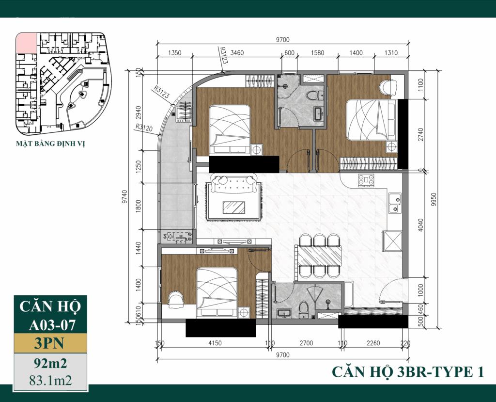 Căn 3 phòng ngủ tầng 18 giá cdt. thanh toán 410tr, tặng 30 tr và chiết khấu 1,5%.  0934 056 ***