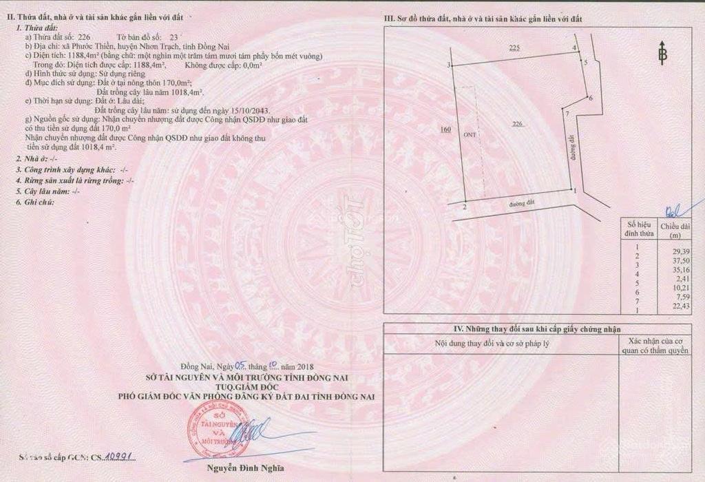 Chủ gửi cần bán 1188m2 lô đất góc 2 mặt tiền đường trần phú