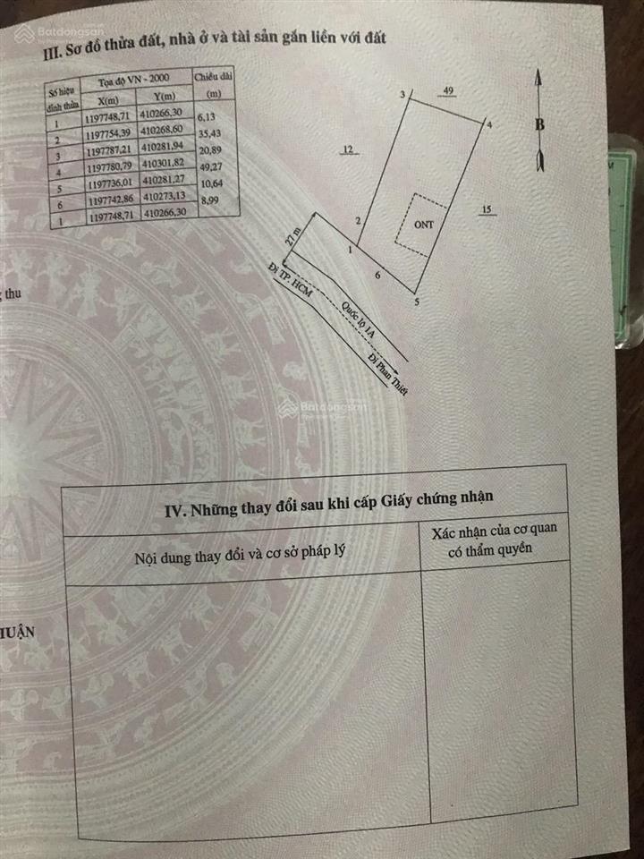 Bán đất thổ cư quốc lộ 1a  hàm tân  bình thuận