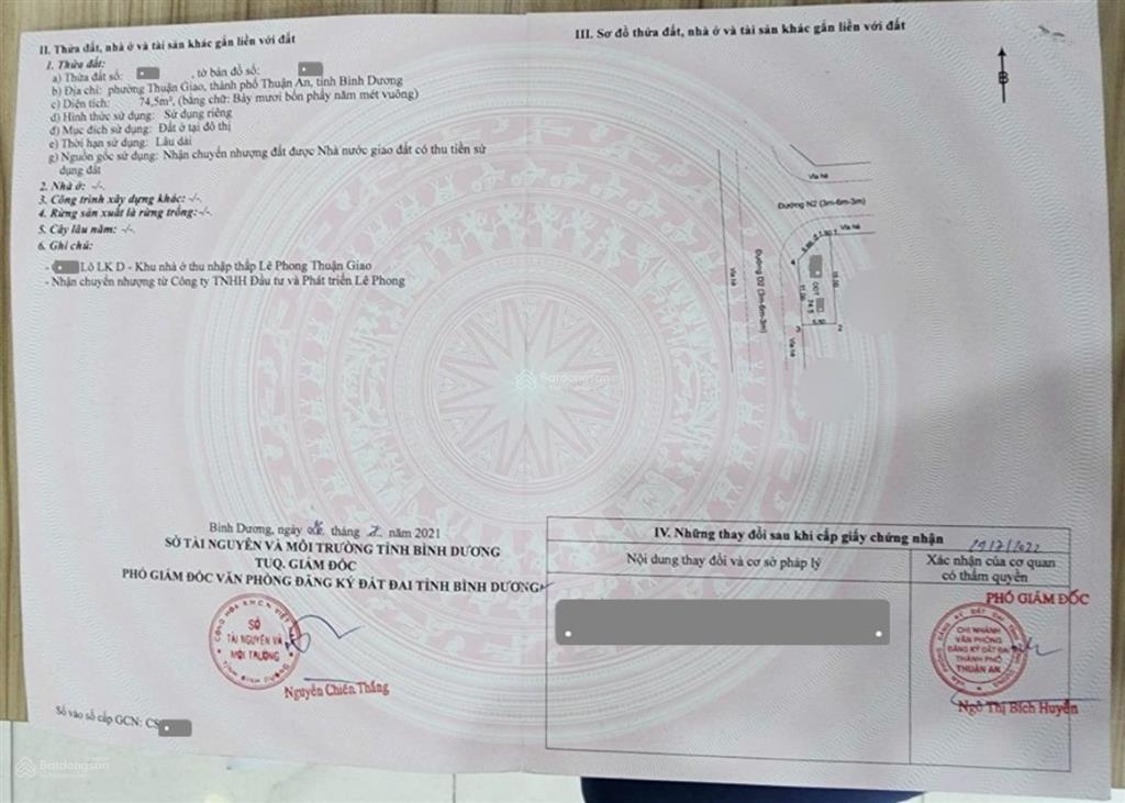 Bán đất 2 mặt tiền, gần vsip 1, kdc lê phong thuận giao, hồ chí minh