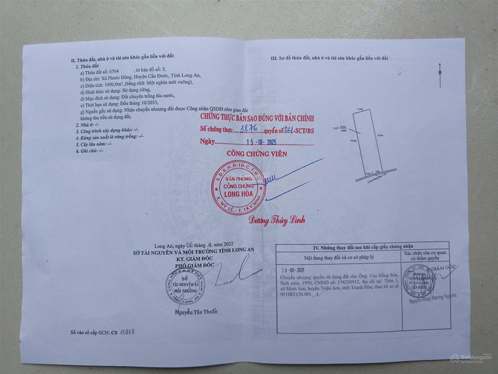 Cần bán gấp 1000m2 đất lúa phước đông