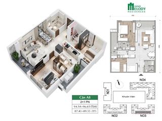Căn hộ 2pn + 1, 89m2 siêu hợp lý cho gia đình tại hanoi melody residences.  0988 980 ***