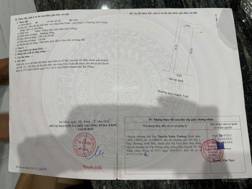 Chính chủ cần bán đất đường 7,5m thanh lương 6 kẹp cống, đối diện công viên, hoà xuân, đà nẵng