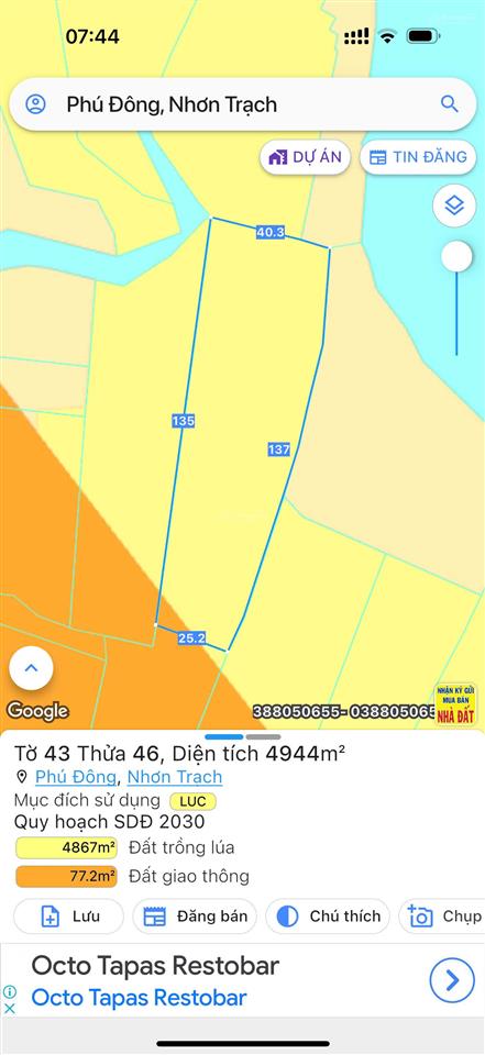 Giảm giá đầu tư bán nhanh 1.9tr/m2, xã phú đông (mt sông ông kèo và đường qh cát lái) nhơn trạch
