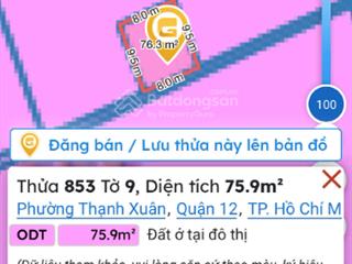 Bán đất nông nghiệp quy hoạch đất ở đô thị mới tại đường thạnh xuân 52, dt 75.9m2,  0909 842 ***