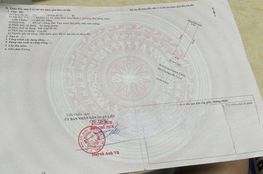 Đất mặt tiền đường 7m5 nguyễn thúy. cách biển 200m. s= 85.5m2 giá 5.38 tỷ