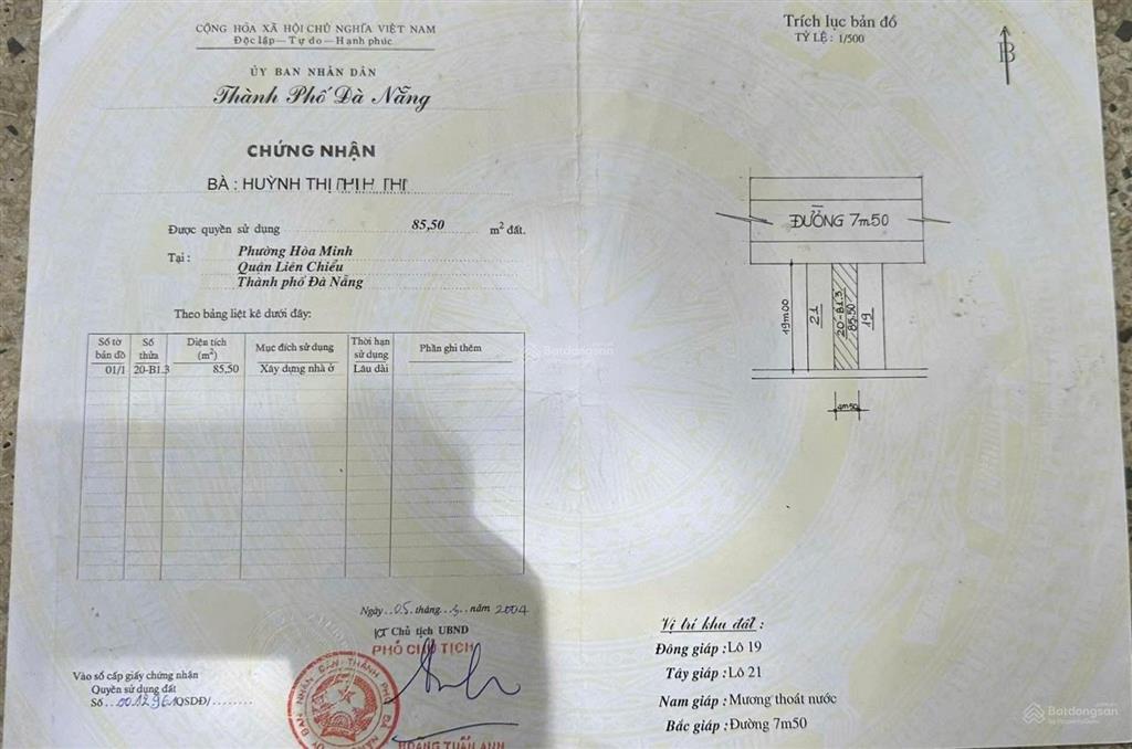Đất 7m5 đường nguyễn thúy. gần biển.s= 86m2 giá 5.4 tỷ