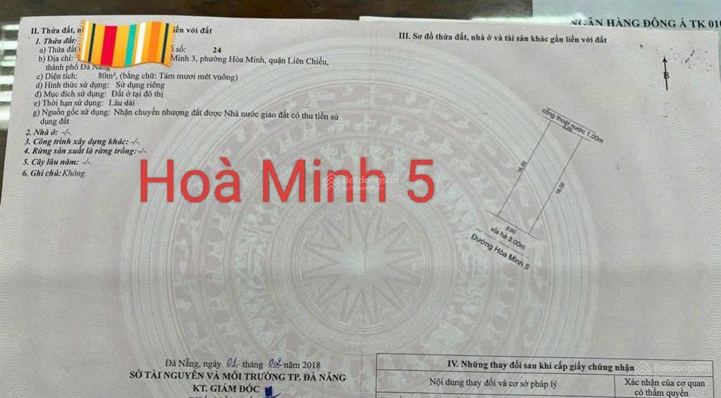 Đất hoà minh 5, liên chiểu. cách biển 200m. s = 80m2 (5x16m). giá 6.2 tỷ