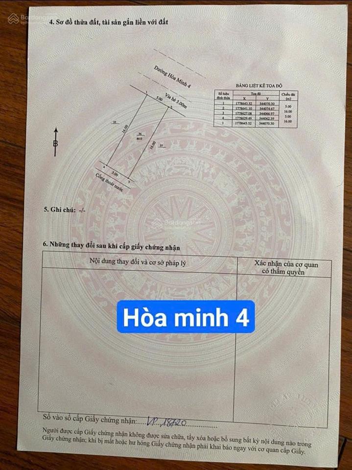 Mặt tiền đường 5m5 hoà minh 4 cách biển 200m. s= 80m2 ( 5x16) giá 6.1xx tỷ