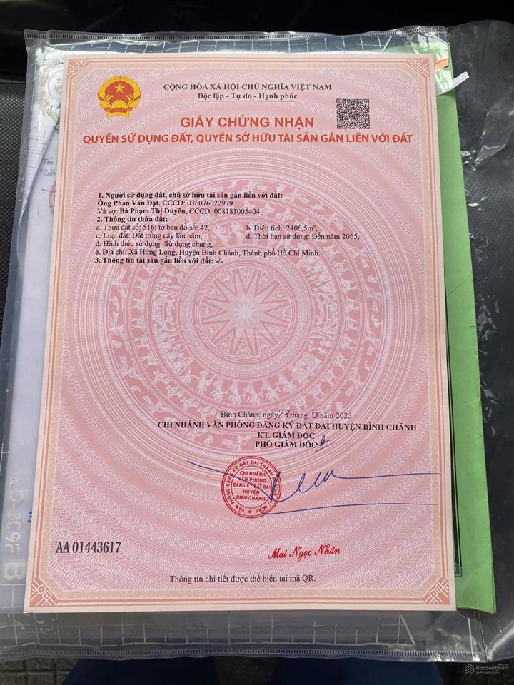 Chủ kẹt hạ giá bán 2.400m2 góc 2 mt qh dân cư xã hưng long