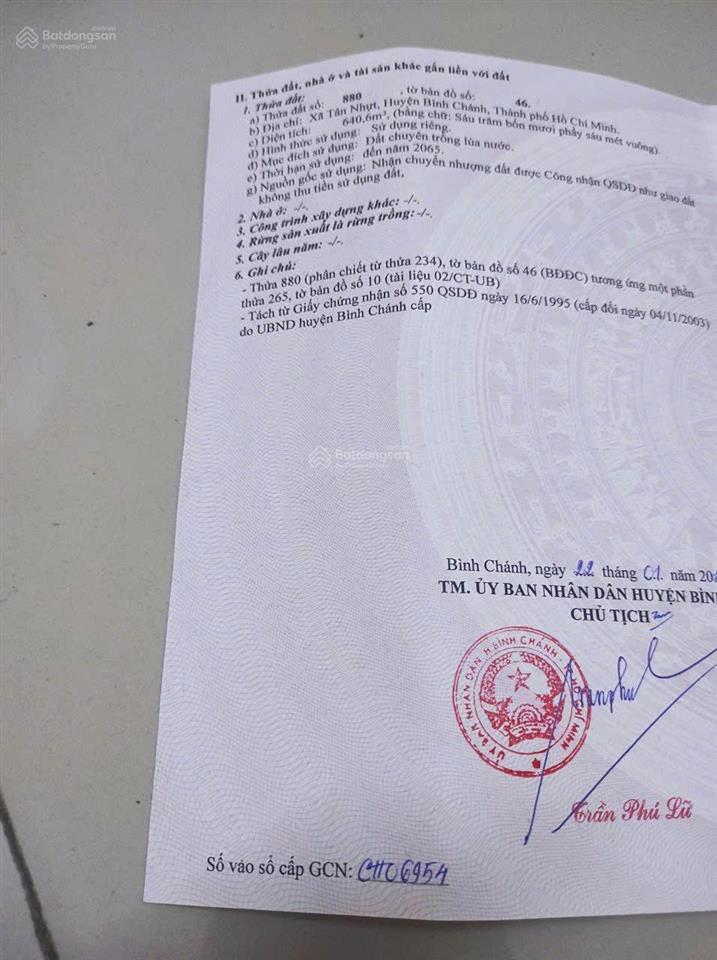 Bán đất 640m2 giá 900 triệu tại xã tân nhựt, bình chánh