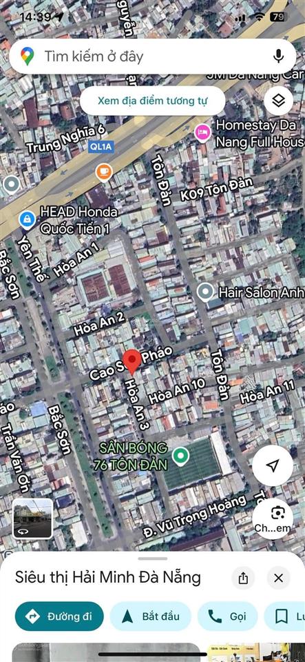 Đất 2mt cao sơn pháo và hòa an 3 dt 104 m2 giá 7,68 tỷ 0935 121 ***