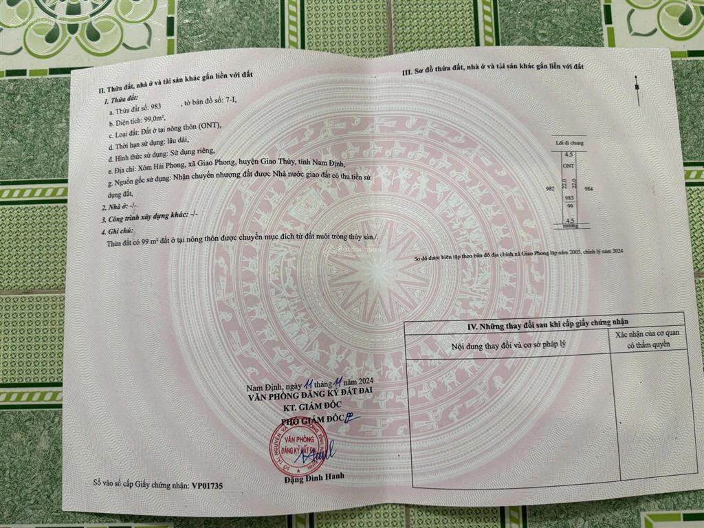 Cắt lỗ mảnh đất 99m2 full thổ cư sổ đỏ lâu dài view biển xã giao thủy, nam định