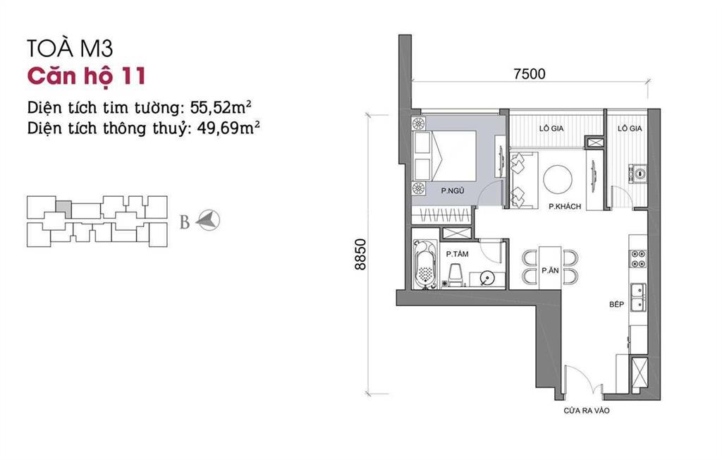 Tôi có căn hộ 57m2 tòa m2 bán với giá 9.8 tỷ, 0913 809 ***