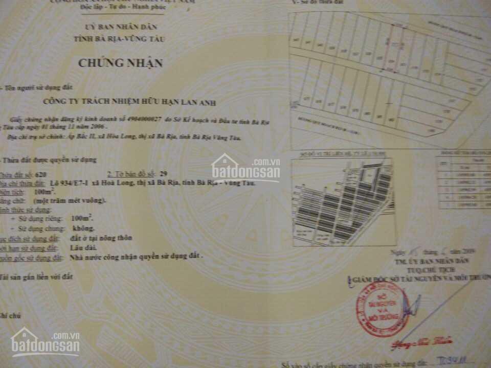 Bán đất dự án lan anh giá 900 triệu  1,050 tỷ (100m2)  xã hòa long, tp. bà rịa