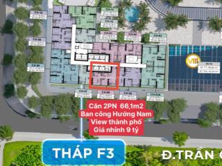 Căn 2pn tầng trung diện tích 66,1m2. ban công hướng nam, view thành phố, giá 9,4 tỷ